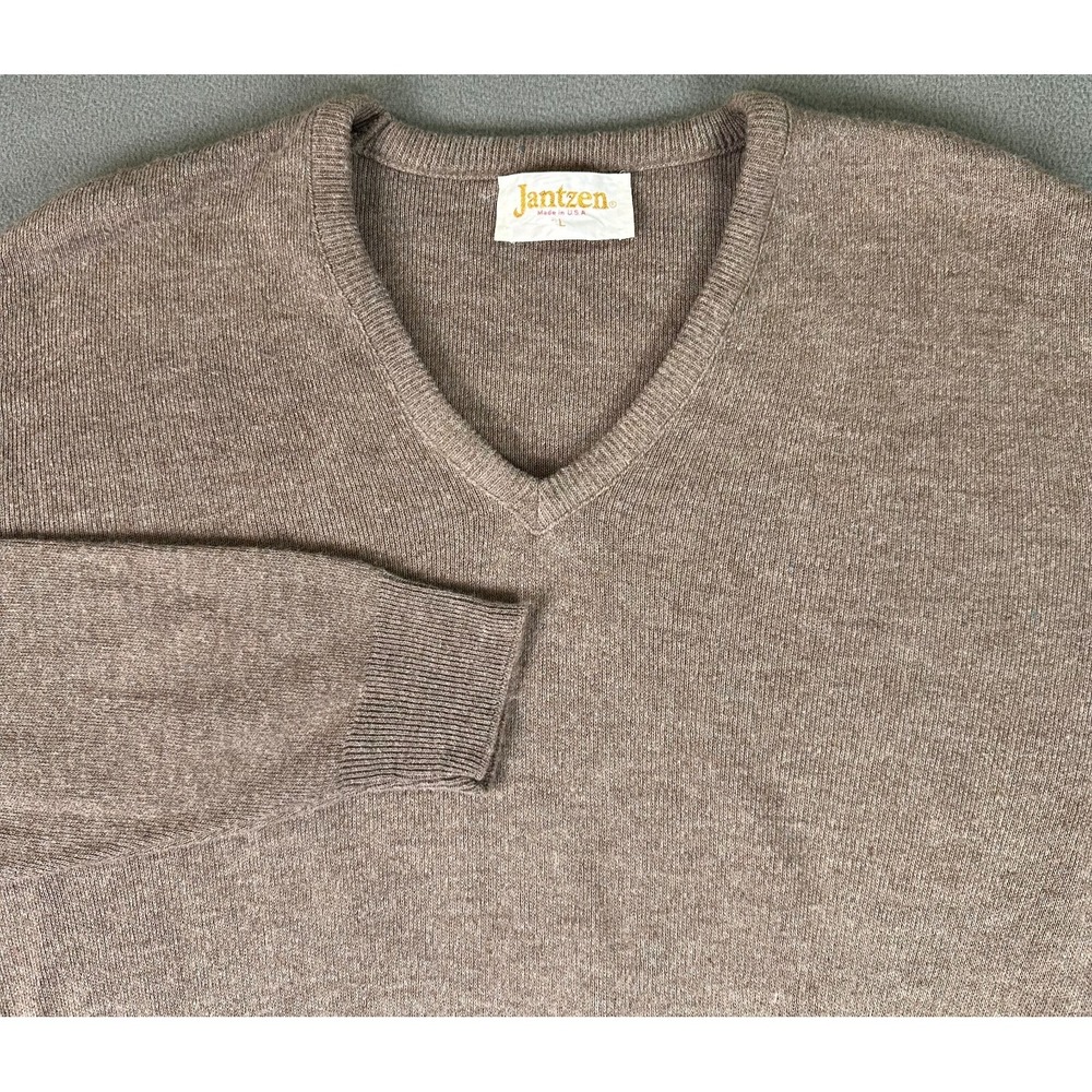 Jantzen Sweater Mens Large Taupe Brown Vintage 80s Knit Eclectic Grandpa USA‎